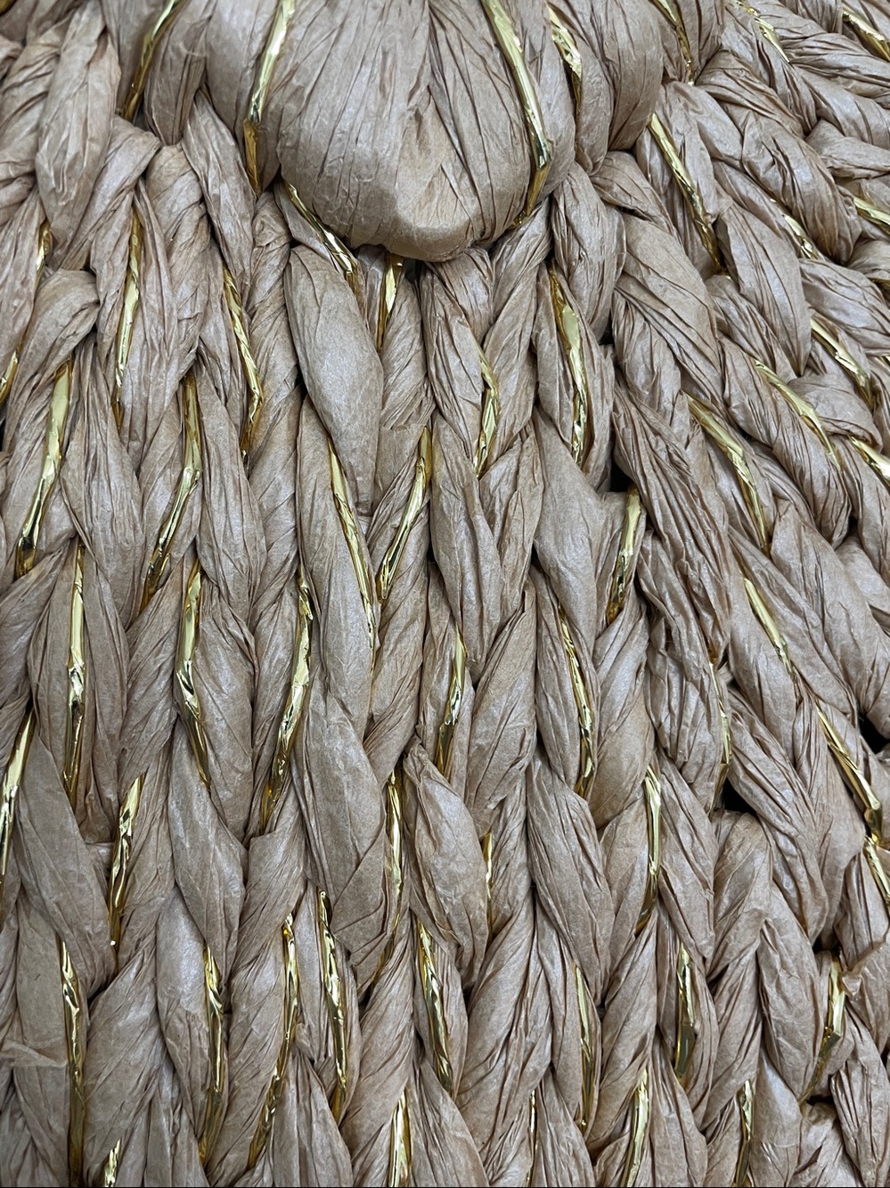 Woven Straw Half-Moon Tote with Wooden Handles and Gold Thread - Natural - Picture 7 of 7
